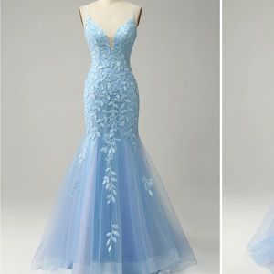 Spaghetti Straps
Mermaid Blue Long
Prom Dress With Appliques - Blue /
US2